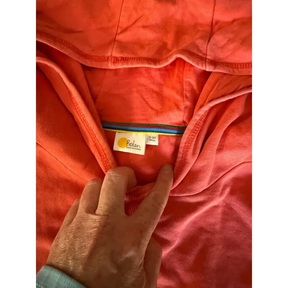 Mini Boden light orange red hoodie size 13-14
